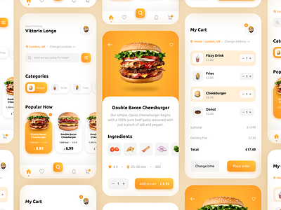 Food Delivery App Concept burger delivery delivery app delivery service fastfood flat flatdesign food app food delivery app foodie london orange ui ui ux ux vittoriolongo