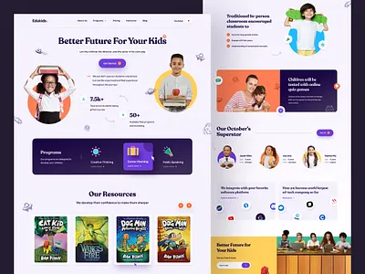 Kids Education Website design books course platform e learning early learning farzan homepage kids activities kids education kids skill landing page learning platform mockup online class online learning school schooling self growth web design website website design