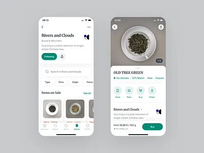 Steeped · Brand & Merchant Profile app app design bottom sheet brand buy clean drink ecommerce ios merchant mobile mobile app product profile seller shop tea typography ui ux