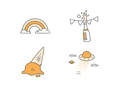 Spot Illustrations - Expressions champagne error expressions fail happy icecream illustration illustrations rainbow sad set success ufo yellow