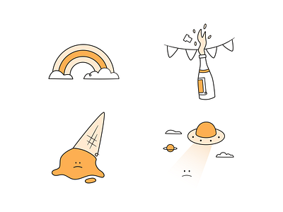 Spot Illustrations - Expressions champagne error expressions fail happy icecream illustration illustrations rainbow sad set success ufo yellow