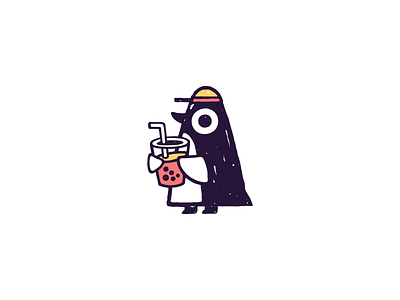 Penguin Mascot animal bird boba tea character cold drink cute drawing drink drinking animal flat funny hand drawn illustration kawaii logo mascot penguin tea