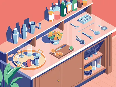 Bar Tools bar bottle color drink glass isometric