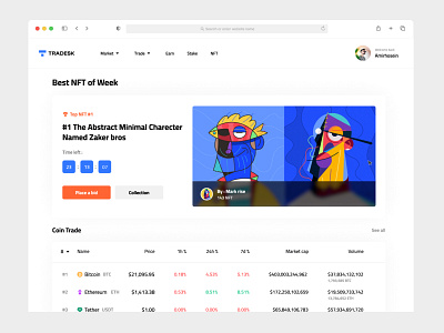 Tradesk Crypto Platform animation app branding concept crypto dashboad design graphic design login market place motion nft nft market sign up trade ui uiux ux