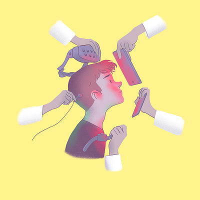 Attention hunters attention concentration distraction editorial illustration focus illustration smartphone smartwatch spot illustration tablet technology vr