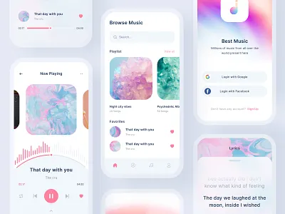 Music Mobile App app application audio app branding clean app colorful icon illustration ios layout mobile mobile app music music app music player ui design ui kit ui kits uiux ux design