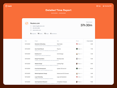 Tack - Time Report app clean download pdf pdf profile report report template table tack template time tracker time tracking times timesheet ui