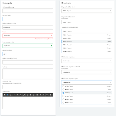 Form inputs dropdowns inputs styleguide