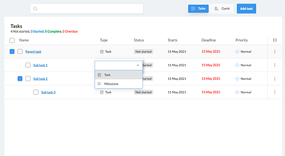 Task management table table task management