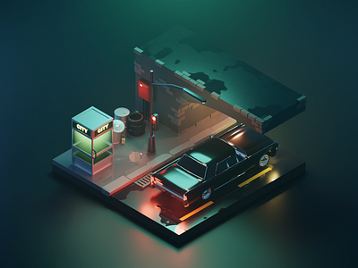 Matrix Lincoln Continetal 3d blender car diorama illustration isometric lincoln low poly lowpoly lowpolyart matrix render