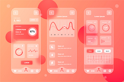 Glassmorphic Fitness Tracking Mobile App UI Kit app blurred fitness frosted glass glassmorphic glassmorphism gradient gui health kit mobile neumorphic neumorphism responsive tracking transparent ui ux vector