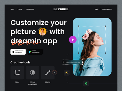 Photo Editing Web Header 2021 trend app dark ui edit editing effect effects filters image editing minimal mobile modern ui photo photo type photoeditor tool ui ux web website