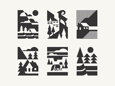 Some landscapes alaska animal brand identity branding camping geometric geometric animal illustration landscape logo logotype modern logo mountains national park nature north package packagedesign pine wildlife