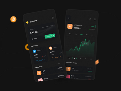 Cryptocurrency App app app design app ui appdesign crypto crypto currency cryptocurrency dark dark mode dark theme dark ui design investment app mobile app shot trending ui