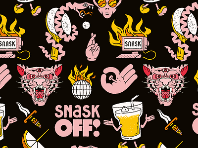 SNASK x Loqi alien beer cocktail computer dagger design design agency doodle drink eggdoodle fire hand icondesign lemon pink snake snake illustration snask tattoo tiger