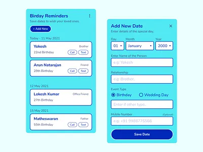 Birthday reminders app birthday mobile ui reminder app