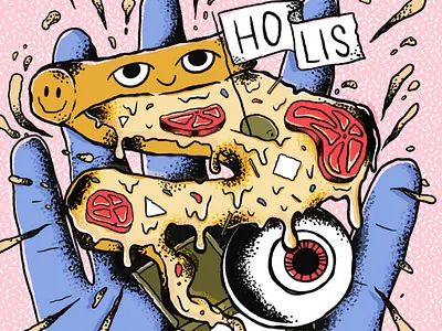 Pizza trip cheese dotwork eye handmade illustration lsd pizza pizza box procreate psychedelic texture trip trippy