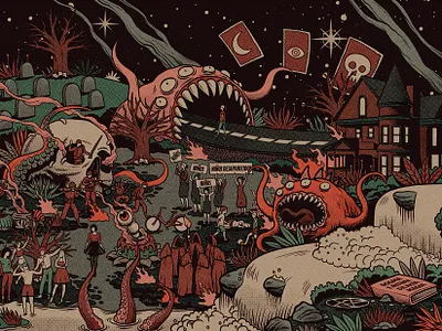 Hell art cemetery creature drawing editorial horror illustration magazine monster night nightmare octopus skull tarot tarot cards terror