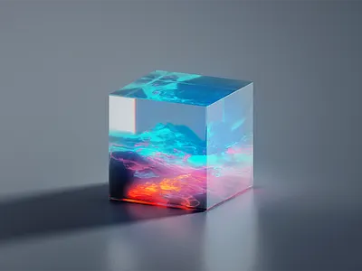 GLASS-CUBE-5-11 3d art abstract blender blue clean cube flat fluid gradient illustration material wantline