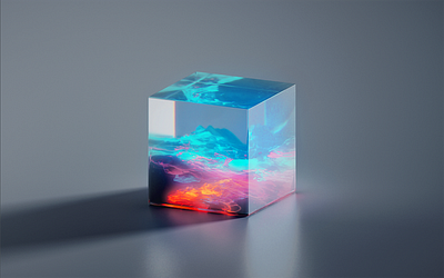 GLASS-CUBE-5-11 3d art abstract blender blue clean cube flat fluid gradient illustration material wantline