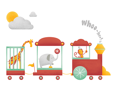 Circus Train animals design illustration procreate