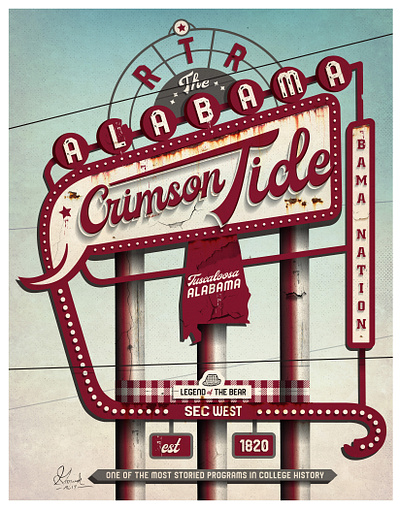 Alabama Vintage Poster 2d branding gradient mesh illustrator typography vector