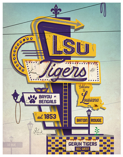 LSU Vintage Poster 2d branding design illustration illustrator typography vector