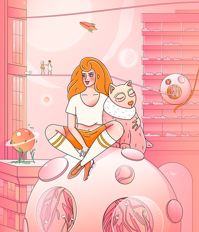 The City cartoon character character city cyber future girl illustration pink pinky plants poster sci fi science woman