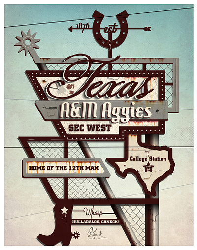 Texas A&M Vintage Poster 2d branding design illustration illustrator typography vector