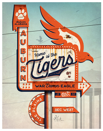 Auburn Vintage Poster 2d branding design illustration illustrator typography vector