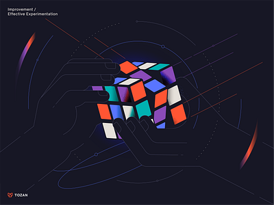 Tozan | Linkedin post illustration challenge experiment flatillustration gradient hands illustration lineart linkedin minimal rubiks cube strategy tech technology