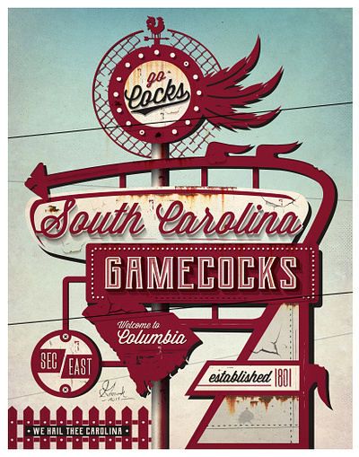 Gamecocks Vintage Poster 2d branding design illustration illustrator typography vector