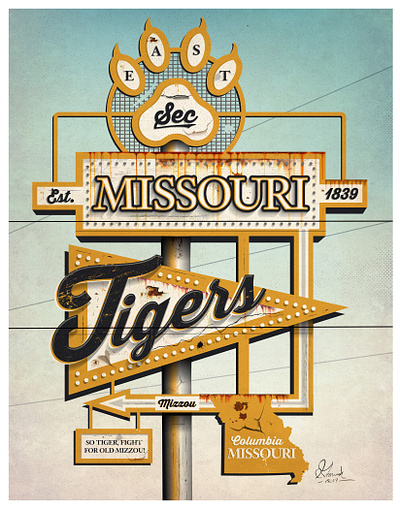 Mizzou Vintage Poster 2d branding design illustration illustrator typography vector