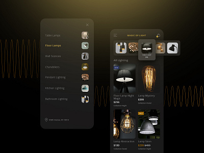 Store Magic of Light app appdesign application dark app dark mode dark theme ecommerse interface theme ui uiux uiuxdesign ux