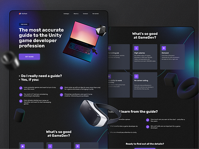 Guide to a game developer profession development education figma first screen game games guide landing ui