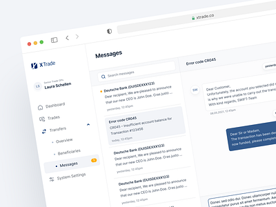 💬 Transfer Messages application chat clean ui design desktop fintory interface messages notifications ui ux