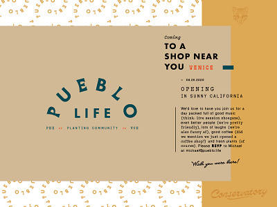 Pueblo arizona brand branding california cat coffee illustration life logo logotype nursery ocelot pattern phoenix phx plant pueblo shop typography venice