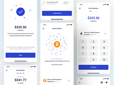 Send and Receive Crypto - iOS App Design • Palladium app flow crypto crypto exchange crypto wallet ethereum ios app design list view mobile app mobile app design qrcode receive scanner send money share success success message successful ui ux wallet