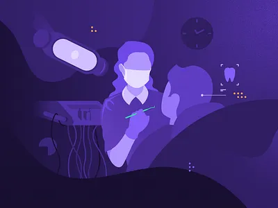 Dentist blue checkup dark dentist dentistry design facemask illustration light medical night procedure stomatology time vector violet web