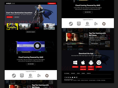 AMD Cloud Gaming Landing Page Concept amd cloud dark gaming
