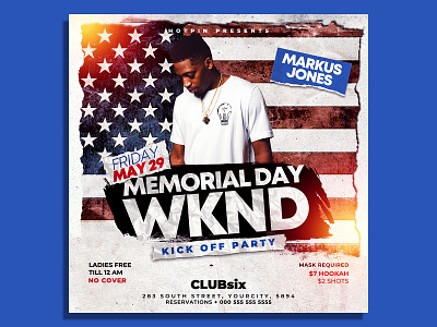 Memorial Day Flyer Template club flyer dj flyer event fireworks flyer independence day instagram invitation memorial day party party flyer photoshop poster psd