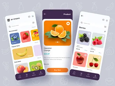 Fruits UI e-commerce app design app design art branding clean color concept daily ui dailyui drawing flat graphic icon illustration illustrator ios app design landing minimal simple ui ux
