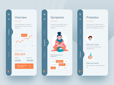 Corona Covid-19 Awareness App Concept UI Design app design cartoon clean concept corona covid covid19 creative daily ui dailyui design different illustration illustrator ios app design minimal minimalism mockup ui ux