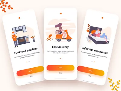 Food Delivery App Vibrant Onboarding UI app design clean concept concept art creative dailyui design illustration illustrator ios app design minimal minimalism mockup onboarding oranges ui ux vibrant walkthrough web