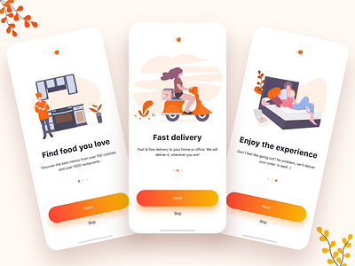 Food Delivery App Vibrant Onboarding UI app design clean concept concept art creative dailyui design illustration illustrator ios app design minimal minimalism mockup onboarding oranges ui ux vibrant walkthrough web