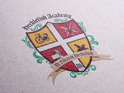 Academy Crest art bike books crest dogs school