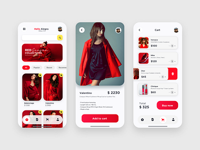 Red Fashion eCommerce app UI app design ecommerce icon minimal pardo red shux ui ux