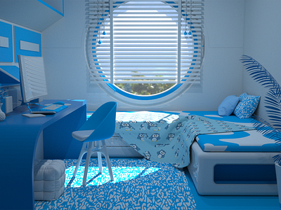 Capsule Room 3d 3dart background blue capsule cinema4d color design digitalart interior octane rom