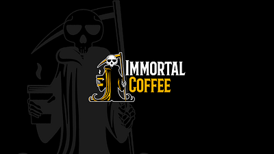 Immortal coffee ⚰️ adobe illustrator artwork branding coffee death flat illustration grim reaper illustration logo mascot packaging