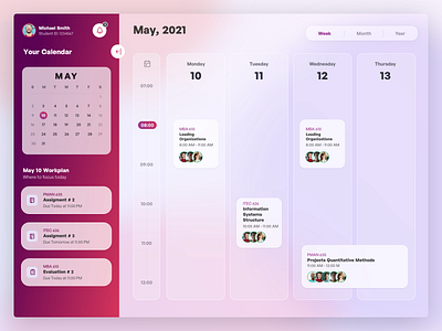 Student Portal Calendar agenda calendar courses education glass effect glassy meetings plan planning schedule timeline ui ux